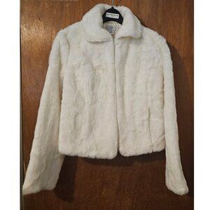 Ann Taylor Loft Sz 4 Faux White Mink Fur Crop Coat Soft Wedding Bride Classic